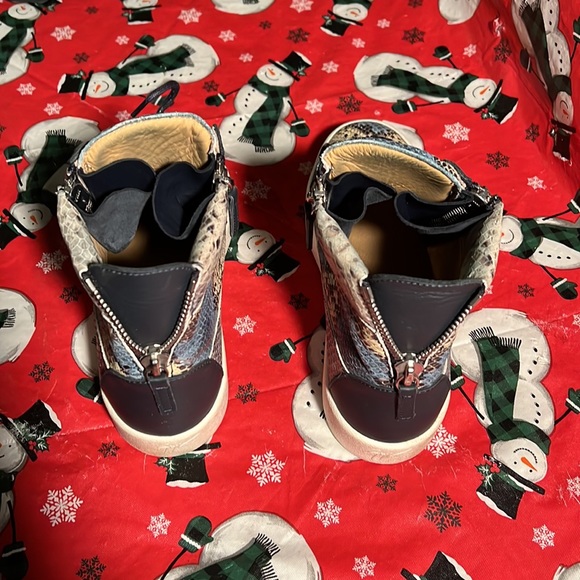 Men's Snakeskin-embossed Leather Double Zip High-top Sneakers - Picture 6 of 8